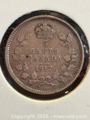MaxSold Auction: 1917  Canada 5 Cent George V  Sterling Silver Five Cents - Aurora (Ontario, Canada) SELLER MANAGED Estate Sale Online Auction -  Closs Square