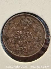 MaxSold Auction: 1918 Canada 5 Cent George V  Sterling Silver Five Cents - Aurora (Ontario, Canada) SELLER MANAGED Estate Sale Online Auction -  Closs Square