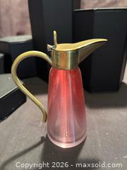 MaxSold Auction: Fine ribbed cranberry glass jar with brass spout , 4” tall  - Aurora (Ontario, Canada) SELLER MANAGED Estate Sale Online Auction -  Closs Square