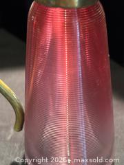 MaxSold Auction: Fine ribbed cranberry glass jar with brass spout , 4” tall  - Aurora (Ontario, Canada) SELLER MANAGED Estate Sale Online Auction -  Closs Square