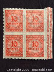 MaxSold Auction: MNH stamp block Overprint 10 Million,   Weimar German Republic 1923 - Aurora (Ontario, Canada) SELLER MANAGED Estate Sale Online Auction -  Closs Square