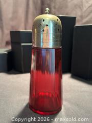 MaxSold Auction: Pair of antique Sugar Shakers , Muffineers , Cranberry and Clear Glass, approx 5” tall - Aurora (Ontario, Canada) SELLER MANAGED Estate Sale Online Auction -  Closs Square
