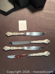 MaxSold Auction: STERLING SILVER - Gorham “Melrose” Pattern, 4 large dinner knives. Sterling  handle - Aurora (Ontario, Canada) SELLER MANAGED Estate Sale Online Auction -  Closs Square