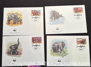 MaxSold Auction: UGANDA WWF ANIMAL MAMMAL AFRICAN ELEPHANT full set on 4 FDC 1983 , First Day Covers .  - Aurora (Ontario, Canada) SELLER MANAGED Estate Sale Online Auction -  Closs Square