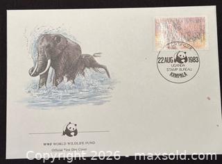 MaxSold Auction: UGANDA WWF ANIMAL MAMMAL AFRICAN ELEPHANT full set on 4 FDC 1983 , First Day Covers .  - Aurora (Ontario, Canada) SELLER MANAGED Estate Sale Online Auction -  Closs Square