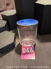 MaxSold Auction: Vtg Guilloche  Enamel  Blue , Vanity Dresser Powder Jar Cut Glass , 4” - Aurora (Ontario, Canada) SELLER MANAGED Estate Sale Online Auction -  Closs Square