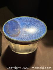 MaxSold Auction: Vtg Guilloche  Enamel  Blue , Vanity Dresser Powder Jar Cut Glass , 4” - Aurora (Ontario, Canada) SELLER MANAGED Estate Sale Online Auction -  Closs Square