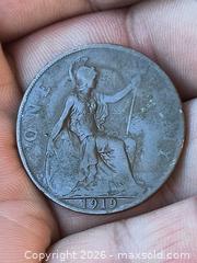 MaxSold Auction: 1919 Large One Penny England Toned Coin - Kingston (Ontario, Canada) SELLER MANAGED Downsizing Online Auction - Railway