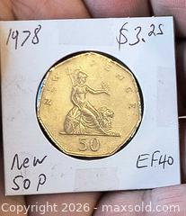 MaxSold Auction: 1978 50 Pence Coin in holder  - Kingston (Ontario, Canada) SELLER MANAGED Downsizing Online Auction - Railway