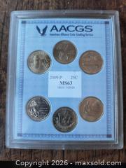 MaxSold Auction: AACGS Mint Sealed Certified Set of 6 US Quarters in sealed plastoc MS63 - Kingston (Ontario, Canada) SELLER MANAGED Downsizing Online Auction - Railway