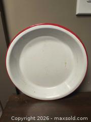 MaxSold Auction: Enameld Agateware Plate Bowl Dish White with Red  - Kingston (Ontario, Canada) SELLER MANAGED Downsizing Online Auction - Railway