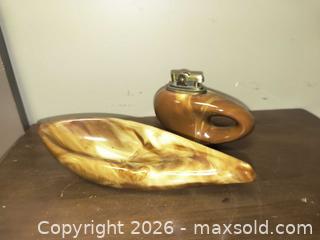 MaxSold Auction: vintage brown swirl ceramic dish and lighter - Kingston (Ontario, Canada) SELLER MANAGED Downsizing Online Auction - Railway