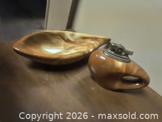 MaxSold Auction: vintage brown swirl ceramic dish and lighter - Kingston (Ontario, Canada) SELLER MANAGED Downsizing Online Auction - Railway