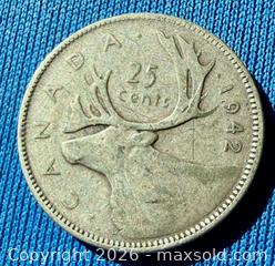 MaxSold Auction: Silver 1942 Canadian 25 Cent Coin A - Metro Vancouver A (British Columbia, Canada) SELLER MANAGED Downsizing Online Auction - College Highroad