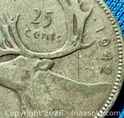 MaxSold Auction: Silver 1942 Canadian 25 Cent Coin A - Metro Vancouver A (British Columbia, Canada) SELLER MANAGED Downsizing Online Auction - College Highroad