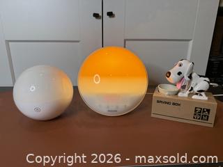 MaxSold Auction: Philips Wake-Up Light Alarm, LED Orb Lamp & Animated Doggy Bank Trio - Tested Working - Milton (Ontario, Canada) SELLER MANAGED Downsizing Online Auction - Broadway Avenue
