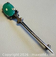 MaxSold Auction: Antique Sterling Silver Green Cabochon Gemstone Brooch - Hallmarked  - Toronto (Ontario, Canada) PARTNER MANAGED Reseller Online Auction - Queen Street West