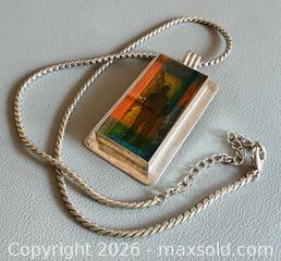 MaxSold Auction: MCM Unique Silver Plated Hand Painted Glass Pendant  - Toronto (Ontario, Canada) PARTNER MANAGED Reseller Online Auction - Queen Street West