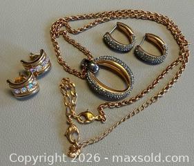MaxSold Auction: Signed Rose Gold Swarovski Necklace & Earrings Set & Vintage Signed Swarovski Crystal Earrings - Toronto (Ontario, Canada) PARTNER MANAGED Reseller Online Auction - Queen Street West