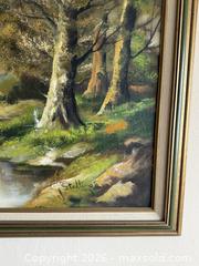 MaxSold Auction: Large 45x32 Vintage Oil Painting Wooded Landscape With River Signed J. Stallings  - San Jose (California, USA) SELLER MANAGED Estate Sale Online Auction - South 16th Street