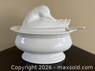 MaxSold Auction: Vintage Country French White Tureen Duck Covered Serving Bowl Dish with Spoon - San Jose (California, USA) SELLER MANAGED Estate Sale Online Auction - South 16th Street