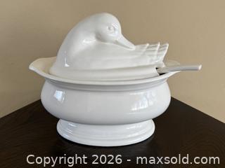 MaxSold Auction: Vintage Country French White Tureen Duck Covered Serving Bowl Dish with Spoon - San Jose (California, USA) SELLER MANAGED Estate Sale Online Auction - South 16th Street
