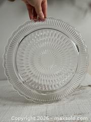 MaxSold Auction:  Large Vintage Clear Federal Glass Footed Cake Plate - Clear Glass Dessert Tray Stand - Kingston (Ontario, Canada) SELLER MANAGED Downsizing Online Auction - Bishop Street
