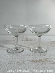 MaxSold Auction: Luminarc France Crystal Champagne Coupe Glasses with Frosted Polka Dot Design Rim - Kingston (Ontario, Canada) SELLER MANAGED Downsizing Online Auction - Bishop Street