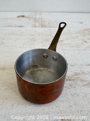 MaxSold Auction: Miniature Copper and Brass Sauce Pot - Copper Measuring Cup - Kingston (Ontario, Canada) SELLER MANAGED Downsizing Online Auction - Bishop Street