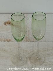 MaxSold Auction: Pair of Light Green and Clear Glass Champagne Flutes - Kingston (Ontario, Canada) SELLER MANAGED Downsizing Online Auction - Bishop Street