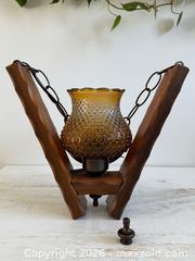 MaxSold Auction: Reclaimed Hanging Lamp with Wood Brace and Amber Coloured Glass Shade - Kingston (Ontario, Canada) SELLER MANAGED Downsizing Online Auction - Bishop Street