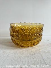 MaxSold Auction: Set of Three Vintage Anchor Hocking Medallion Honey Gold Glass Serving Bowls - Starburst Bowl Set - Kingston (Ontario, Canada) SELLER MANAGED Downsizing Online Auction - Bishop Street