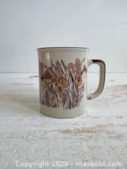 MaxSold Auction: Single Pottery Mug with Iris Flower Design  - Kingston (Ontario, Canada) SELLER MANAGED Downsizing Online Auction - Bishop Street
