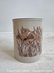 MaxSold Auction: Single Pottery Mug with Iris Flower Design  - Kingston (Ontario, Canada) SELLER MANAGED Downsizing Online Auction - Bishop Street