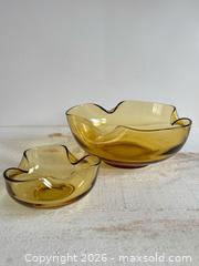MaxSold Auction: Vintage Amber Glass Chip and Dip Bowls with Pinched Edges - No Clip - Kingston (Ontario, Canada) SELLER MANAGED Downsizing Online Auction - Bishop Street