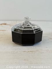 MaxSold Auction: Vintage Arcoroc Octime Sugar Bowl with Black Octagon Base and Clear Glass Lid - Kingston (Ontario, Canada) SELLER MANAGED Downsizing Online Auction - Bishop Street