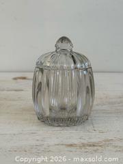 MaxSold Auction: Vintage Clear Glass Ribbed Trinket Dish with Lid - Small Glass Storage Jar - Kingston (Ontario, Canada) SELLER MANAGED Downsizing Online Auction - Bishop Street