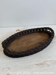 MaxSold Auction: Vintage Dark Woven Basket with Wood Bottom  - Kingston (Ontario, Canada) SELLER MANAGED Downsizing Online Auction - Bishop Street