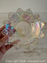 MaxSold Auction: Vintage Flower Shaped Small Glass Trinket Dish with Slight Luster Finish and Hole in Center - Kingston (Ontario, Canada) SELLER MANAGED Downsizing Online Auction - Bishop Street