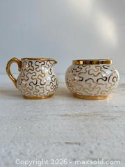 MaxSold Auction: Vintage Gold Squiggle Cream and Sugar Set - Sudlow’s of Burslem in England  - Kingston (Ontario, Canada) SELLER MANAGED Downsizing Online Auction - Bishop Street