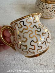MaxSold Auction: Vintage Gold Squiggle Cream and Sugar Set - Sudlow’s of Burslem in England  - Kingston (Ontario, Canada) SELLER MANAGED Downsizing Online Auction - Bishop Street