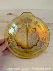 MaxSold Auction: Vintage Indiana Glass Divided Marigold Carnival Glass Dish in Killarney Pattern  - Kingston (Ontario, Canada) SELLER MANAGED Downsizing Online Auction - Bishop Street