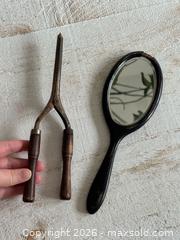 MaxSold Auction: Vintage Metal and Wood Curling Tongs with Black Wood Rimed Hand Mirror - Kingston (Ontario, Canada) SELLER MANAGED Downsizing Online Auction - Bishop Street
