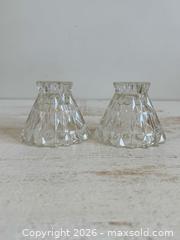 MaxSold Auction: Vintage Pair of Jeannette Windsor Patterned Clear Glass Candle Holders - Kingston (Ontario, Canada) SELLER MANAGED Downsizing Online Auction - Bishop Street