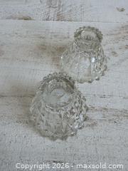 MaxSold Auction: Vintage Pair of Jeannette Windsor Patterned Clear Glass Candle Holders - Kingston (Ontario, Canada) SELLER MANAGED Downsizing Online Auction - Bishop Street