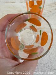 MaxSold Auction: Vintage Pair of Orange Fruit Print Drinking Glasses  - Kingston (Ontario, Canada) SELLER MANAGED Downsizing Online Auction - Bishop Street