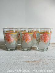 MaxSold Auction: Vintage Peach Floral Juice Glasses Set of 7 - Made in Indonesia - Kingston (Ontario, Canada) SELLER MANAGED Downsizing Online Auction - Bishop Street