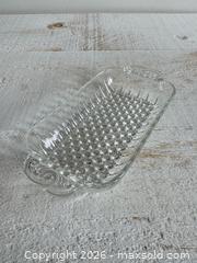 MaxSold Auction: Vintage Rectangle Relish Dish by Anchor Hocking - Hobnail & Ray Scroll Handled Glass Tray - Kingston (Ontario, Canada) SELLER MANAGED Downsizing Online Auction - Bishop Street