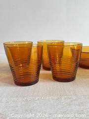 MaxSold Auction: Vintage Set of Four Orange Drinking Glasses and Two Bowls with Textured Design Made in France - Kingston (Ontario, Canada) SELLER MANAGED Downsizing Online Auction - Bishop Street