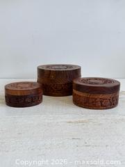MaxSold Auction: Vintage Set of Three Nesting Wood Carved Storage Boxes with Screw on Lids  - Kingston (Ontario, Canada) SELLER MANAGED Downsizing Online Auction - Bishop Street